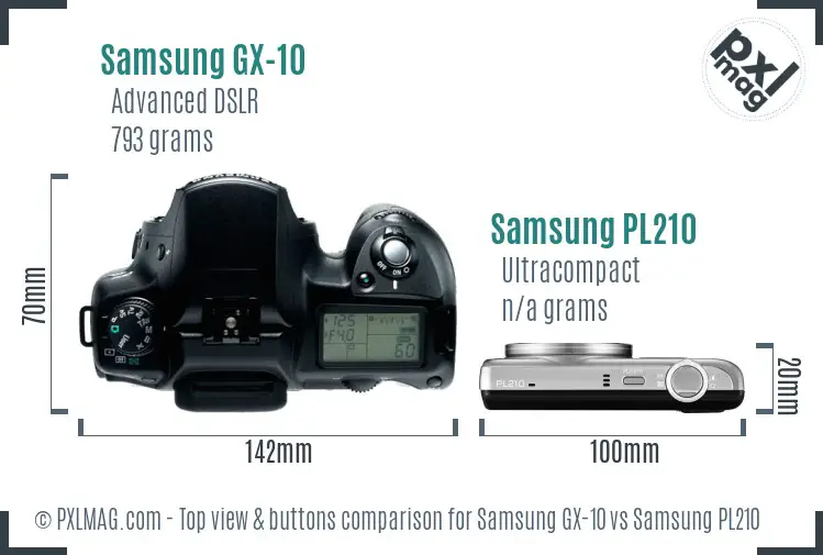 Samsung GX-10 vs Samsung PL210 top view buttons comparison