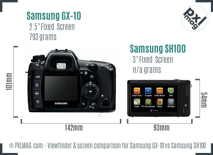 Samsung GX-10 vs Samsung SH100 Screen and Viewfinder comparison