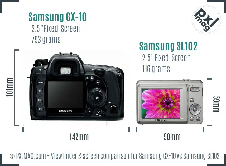 Samsung GX-10 vs Samsung SL102 Screen and Viewfinder comparison