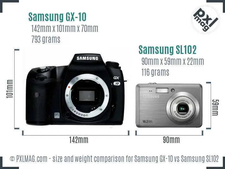 Samsung GX-10 vs Samsung SL102 size comparison