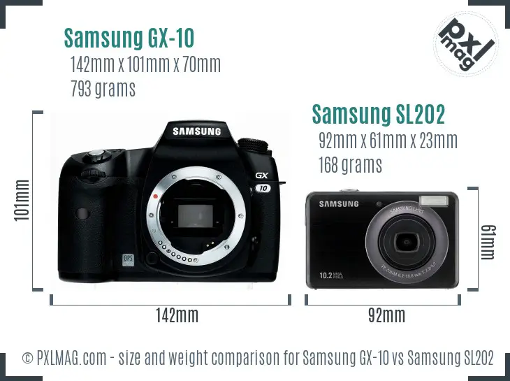 Samsung GX-10 vs Samsung SL202 size comparison