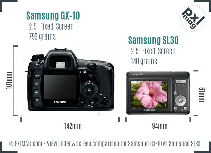 Samsung GX-10 vs Samsung SL30 Screen and Viewfinder comparison