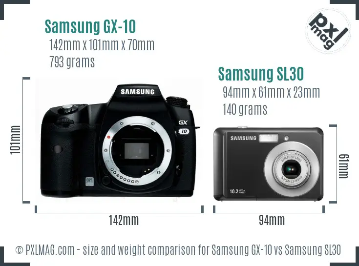 Samsung GX-10 vs Samsung SL30 size comparison