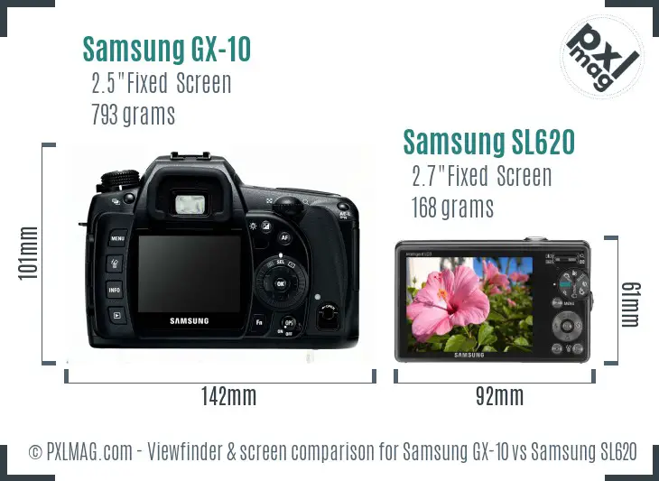 Samsung GX-10 vs Samsung SL620 Screen and Viewfinder comparison Samsung GX-10 vs Samsung SL620 Screen and Viewfinder comparison