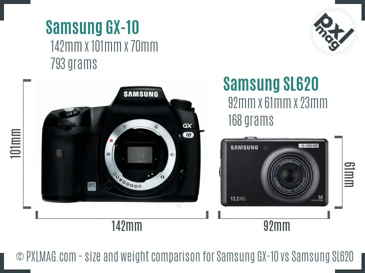 Samsung GX-10 vs Samsung SL620 size comparison Samsung GX-10 vs Samsung SL620 size comparison