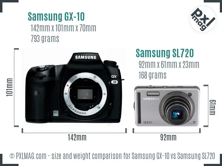 Samsung GX-10 vs Samsung SL720 size comparison