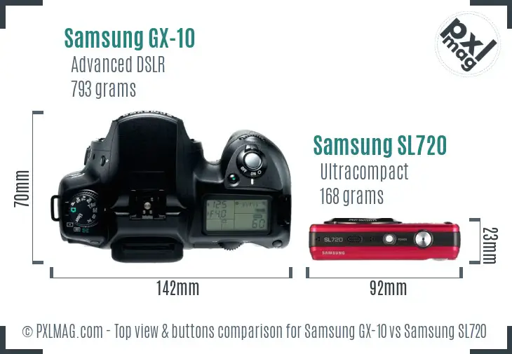 Samsung GX-10 vs Samsung SL720 top view buttons comparison