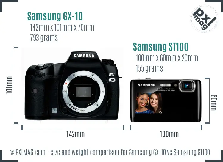 Samsung GX-10 vs Samsung ST100 size comparison