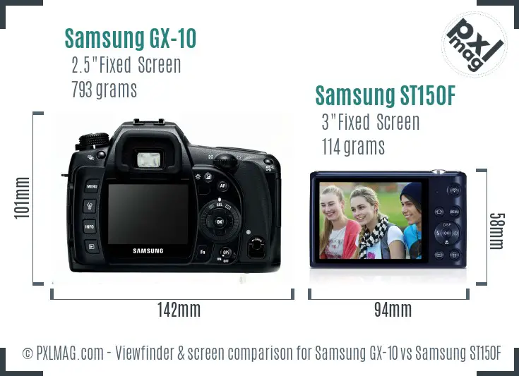 Samsung GX-10 vs Samsung ST150F Screen and Viewfinder comparison