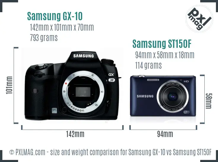 Samsung GX-10 vs Samsung ST150F size comparison