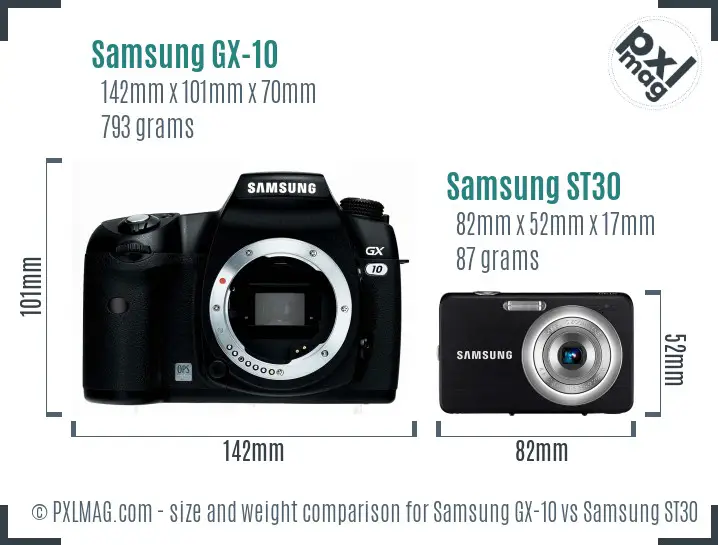 Samsung GX-10 vs Samsung ST30 size comparison