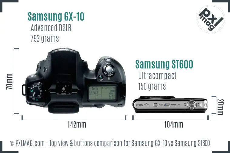 Samsung GX-10 vs Samsung ST600 top view buttons comparison