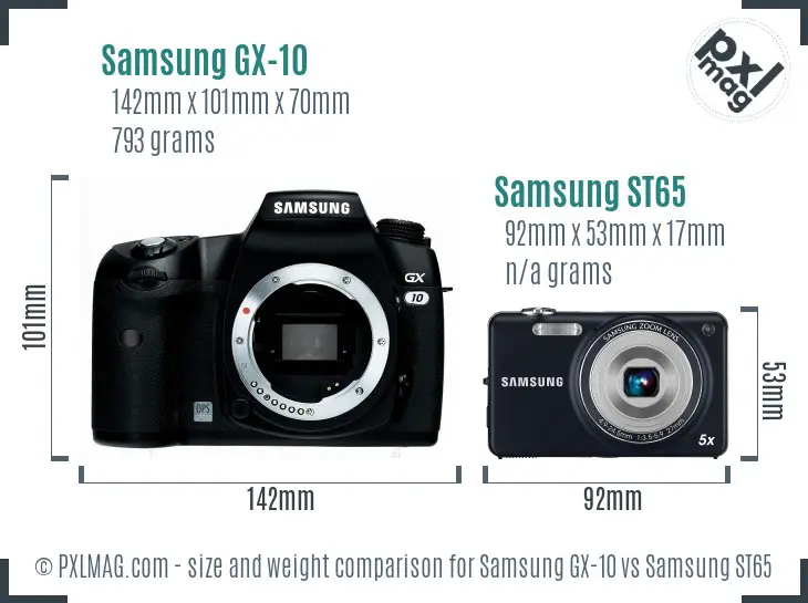 Samsung GX-10 vs Samsung ST65 size comparison