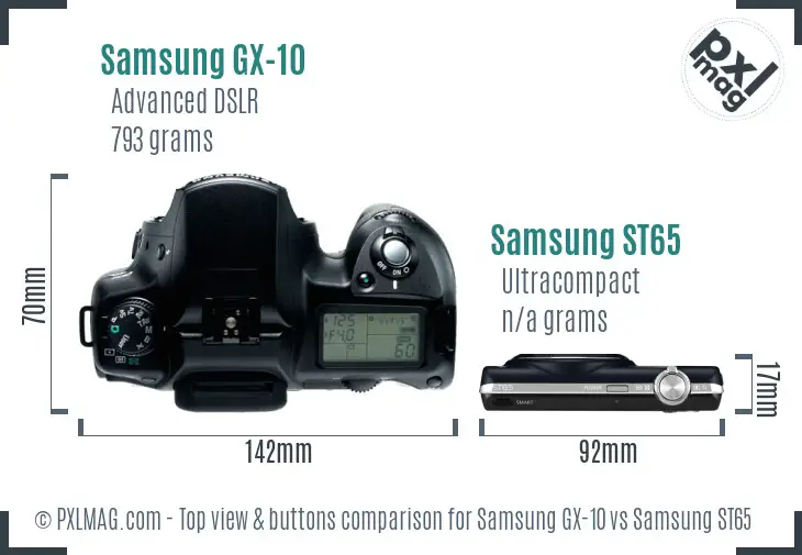 Samsung GX-10 vs Samsung ST65 top view buttons comparison
