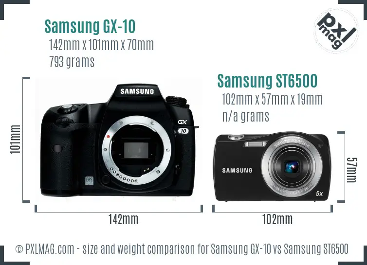 Samsung GX-10 vs Samsung ST6500 size comparison