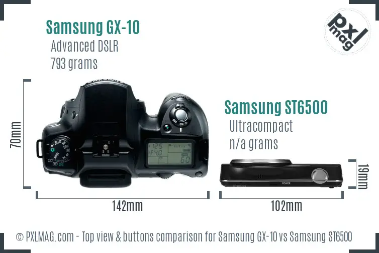Samsung GX-10 vs Samsung ST6500 top view buttons comparison
