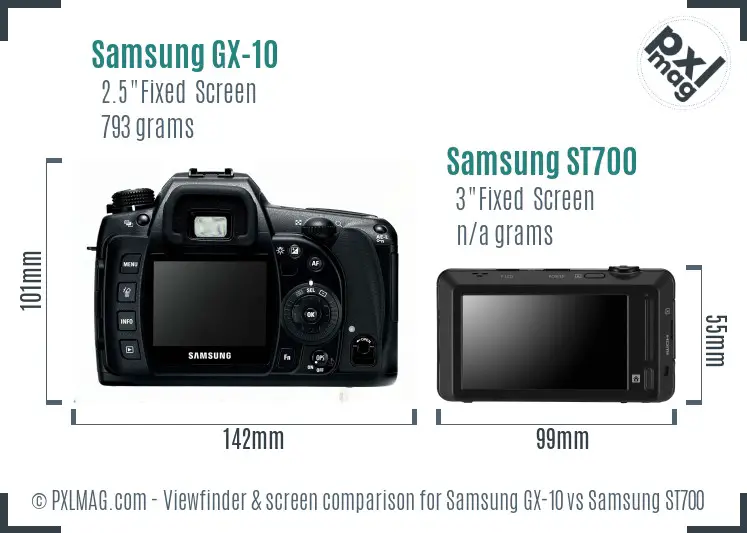 Samsung GX-10 vs Samsung ST700 Screen and Viewfinder comparison