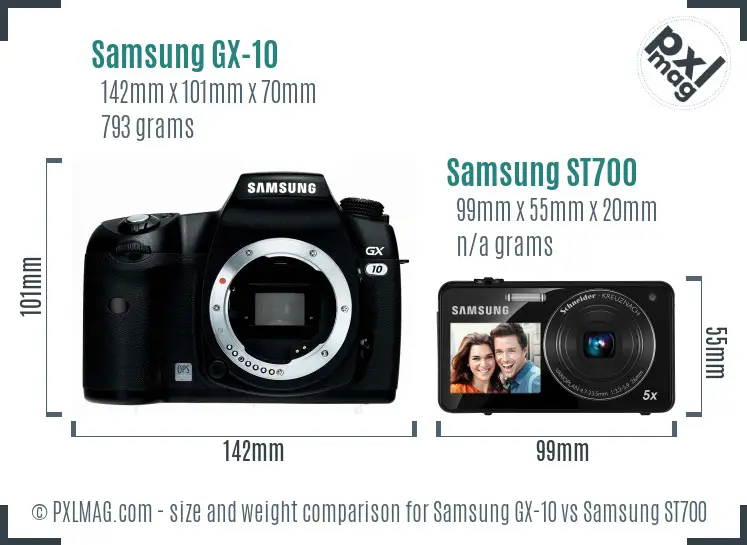 Samsung GX-10 vs Samsung ST700 size comparison