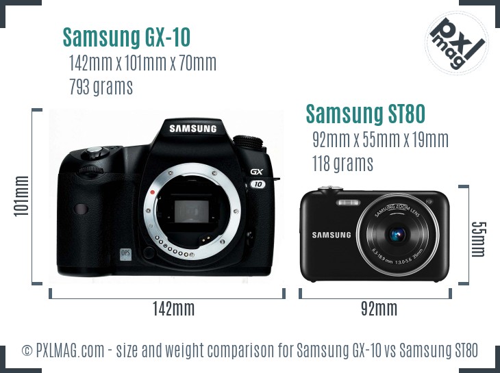 Samsung GX-10 vs Samsung ST80 size comparison