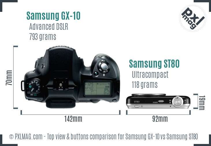 Samsung GX-10 vs Samsung ST80 top view buttons comparison