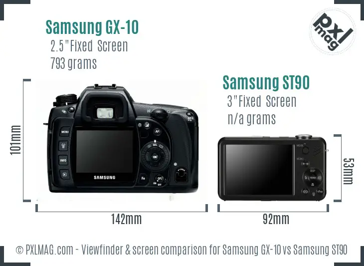 Samsung GX-10 vs Samsung ST90 Screen and Viewfinder comparison Samsung GX-10 vs Samsung ST90 Screen and Viewfinder comparison