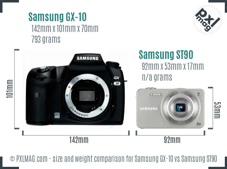 Samsung GX-10 vs Samsung ST90 size comparison Samsung GX-10 vs Samsung ST90 size comparison