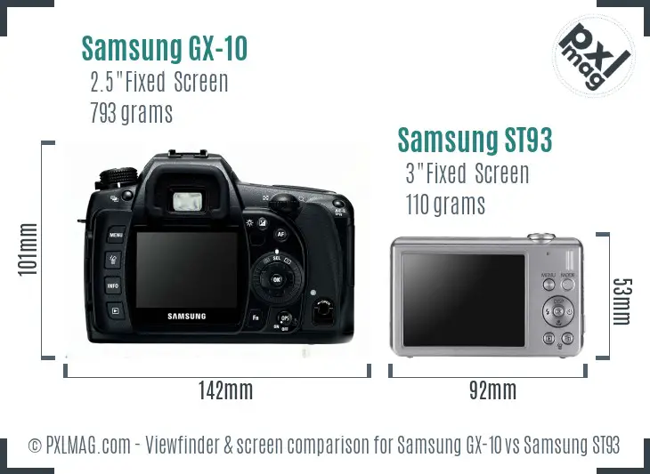 Samsung GX-10 vs Samsung ST93 Screen and Viewfinder comparison