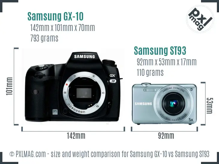 Samsung GX-10 vs Samsung ST93 size comparison