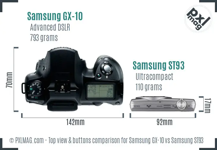 Samsung GX-10 vs Samsung ST93 top view buttons comparison