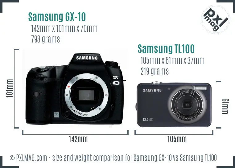 Samsung GX-10 vs Samsung TL100 size comparison