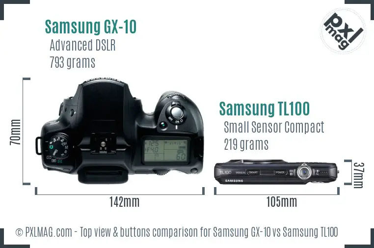 Samsung GX-10 vs Samsung TL100 top view buttons comparison