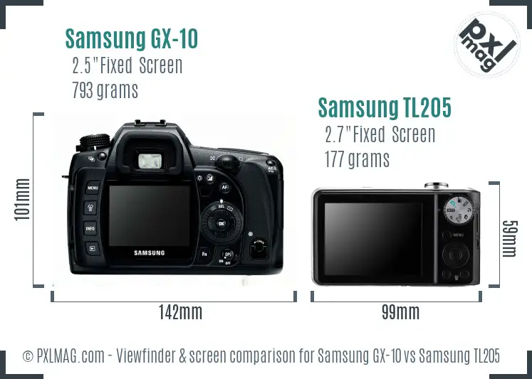 Samsung GX-10 vs Samsung TL205 Screen and Viewfinder comparison