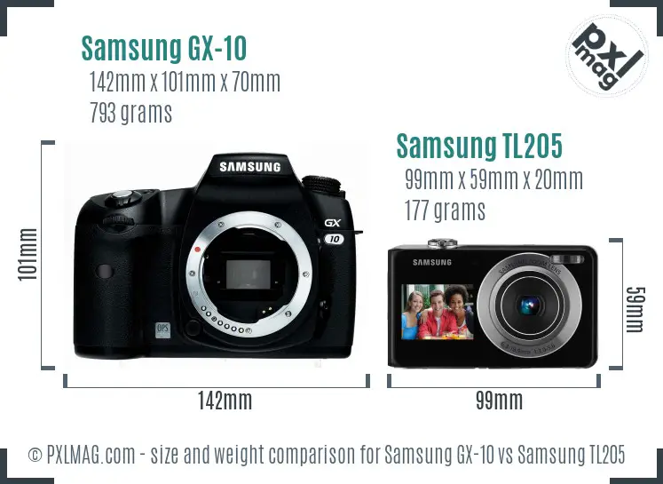 Samsung GX-10 vs Samsung TL205 size comparison