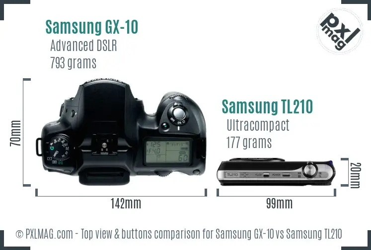Samsung GX-10 vs Samsung TL210 top view buttons comparison Samsung GX-10 vs Samsung TL210 top view buttons comparison