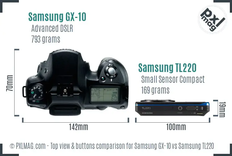 Samsung GX-10 vs Samsung TL220 top view buttons comparison Samsung GX-10 vs Samsung TL220 top view buttons comparison