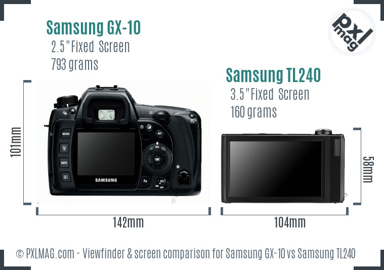 Samsung GX-10 vs Samsung TL240 Screen and Viewfinder comparison