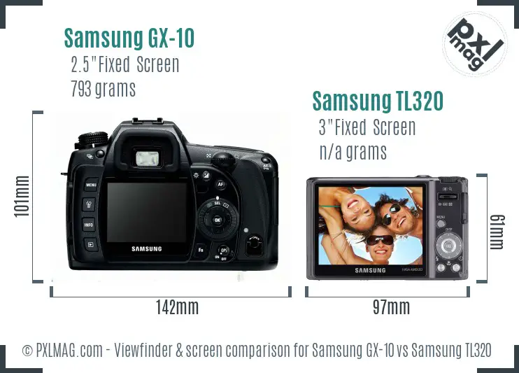 Samsung GX-10 vs Samsung TL320 Screen and Viewfinder comparison