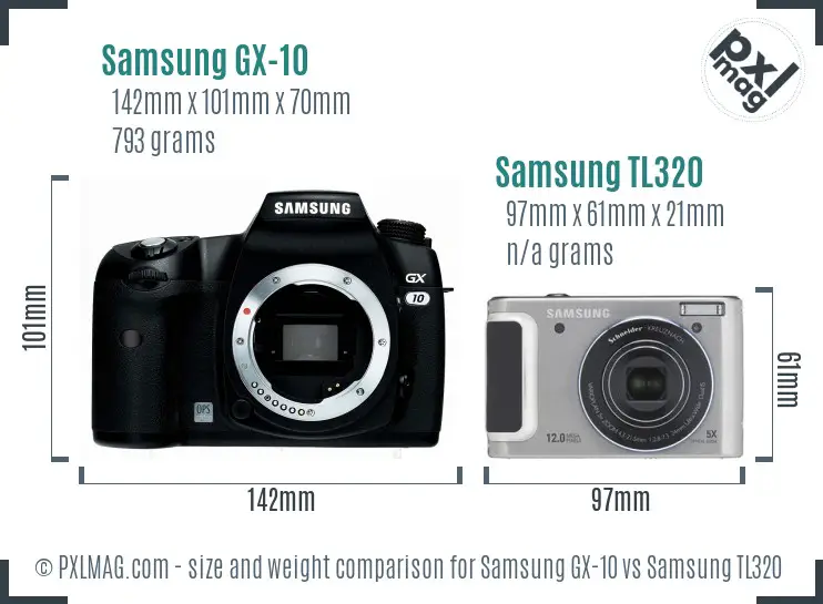 Samsung GX-10 vs Samsung TL320 size comparison
