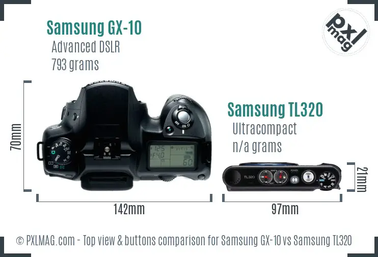 Samsung GX-10 vs Samsung TL320 top view buttons comparison