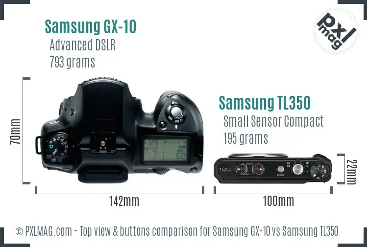 Samsung GX-10 vs Samsung TL350 top view buttons comparison