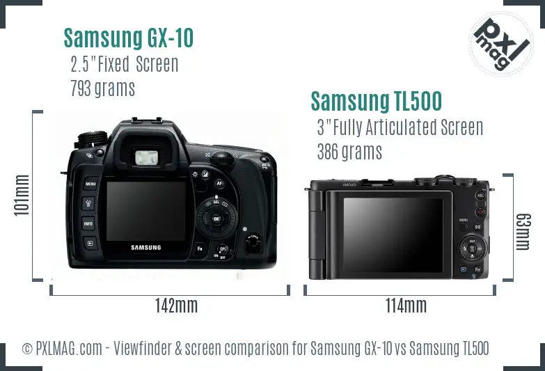 Samsung GX-10 vs Samsung TL500 Screen and Viewfinder comparison