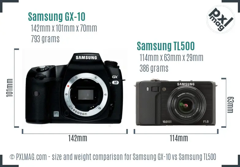 Samsung GX-10 vs Samsung TL500 size comparison