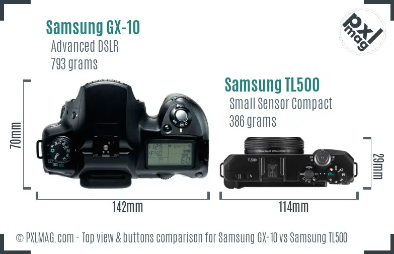 Samsung GX-10 vs Samsung TL500 top view buttons comparison