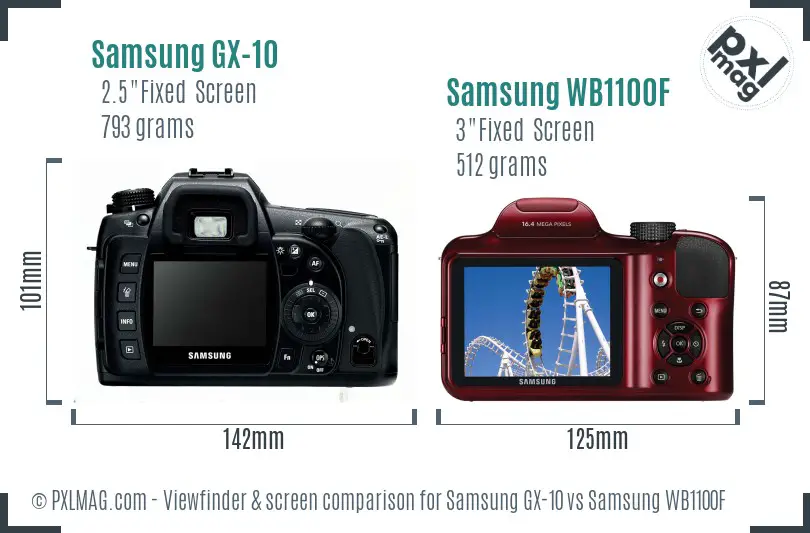 Samsung GX-10 vs Samsung WB1100F Screen and Viewfinder comparison