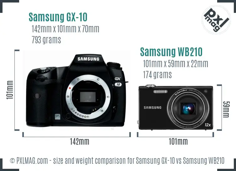 Samsung GX-10 vs Samsung WB210 size comparison