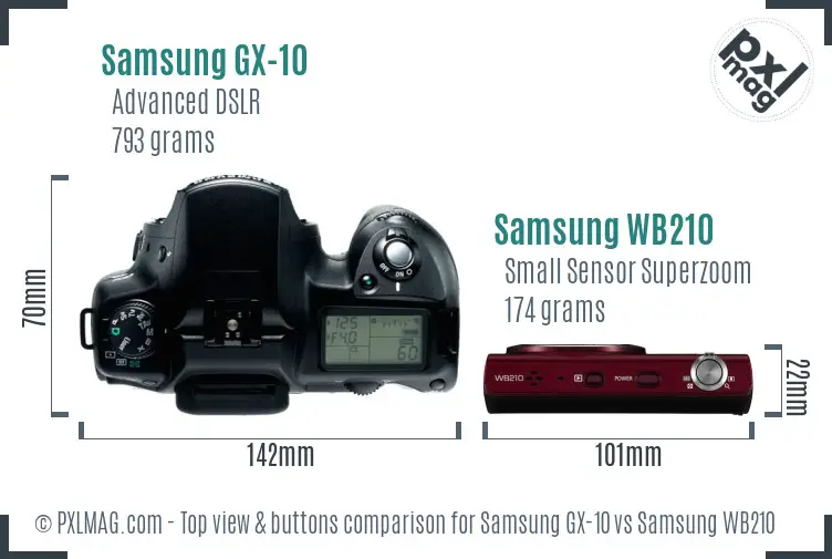 Samsung GX-10 vs Samsung WB210 top view buttons comparison