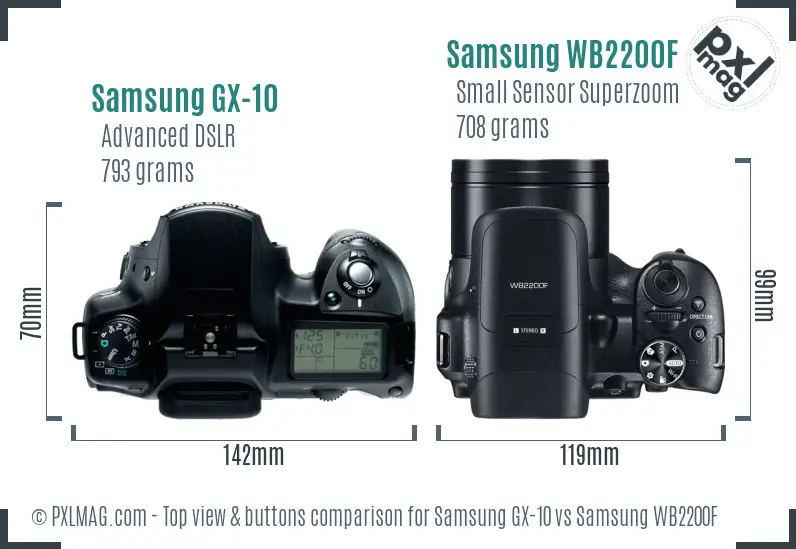 Samsung GX-10 vs Samsung WB2200F top view buttons comparison