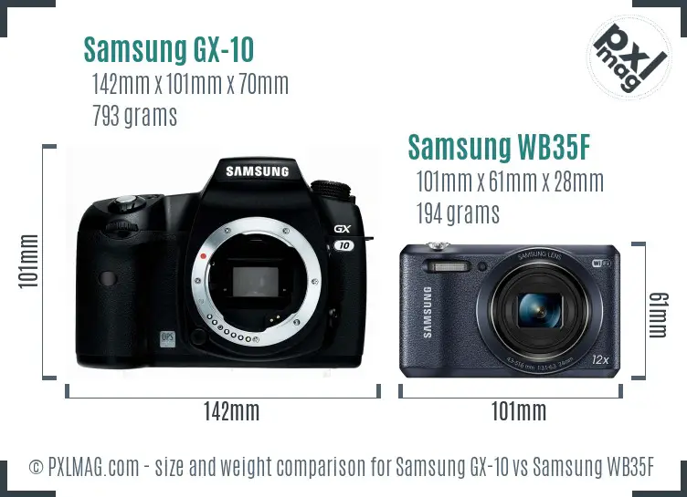 Samsung GX-10 vs Samsung WB35F size comparison
