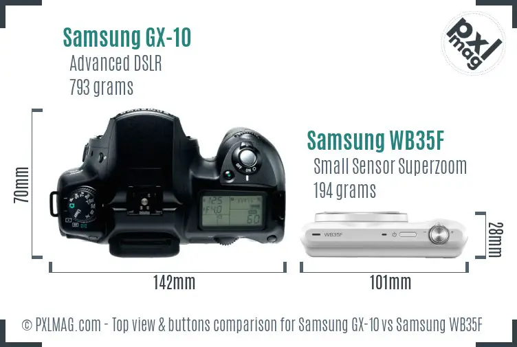 Samsung GX-10 vs Samsung WB35F top view buttons comparison