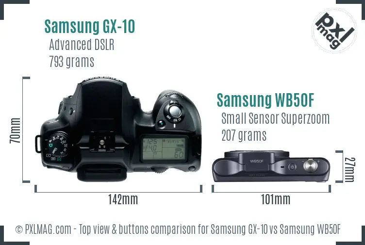 Samsung GX-10 vs Samsung WB50F top view buttons comparison
